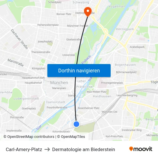 Carl-Amery-Platz to Dermatologie am Biederstein map