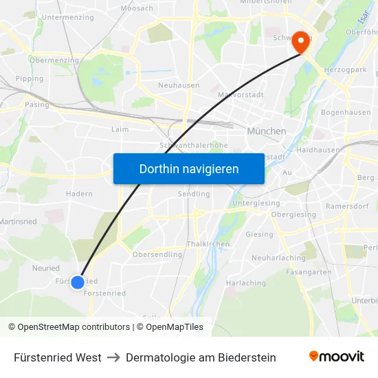 Fürstenried West to Dermatologie am Biederstein map