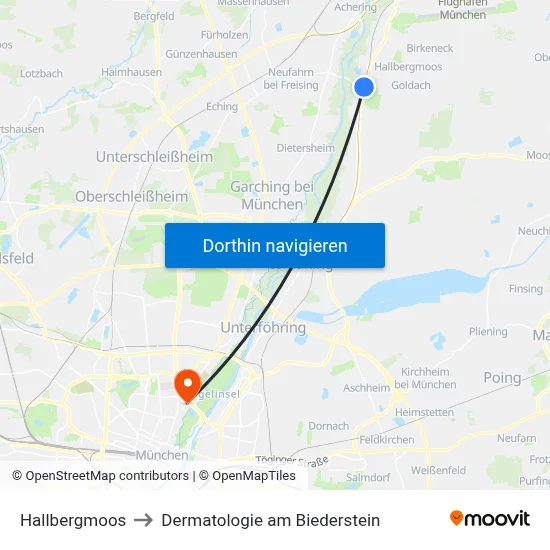 Hallbergmoos to Dermatologie am Biederstein map