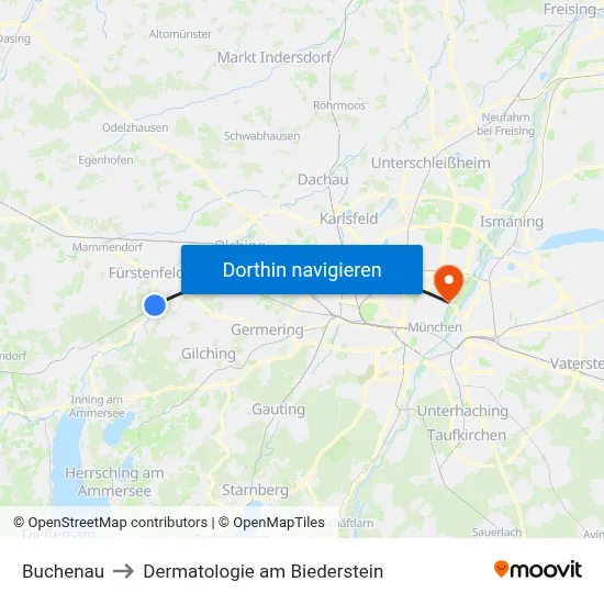 Buchenau to Dermatologie am Biederstein map