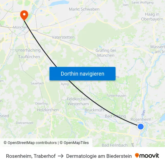 Rosenheim, Traberhof to Dermatologie am Biederstein map