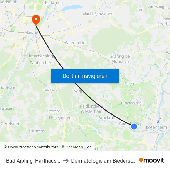 Bad Aibling, Harthausen to Dermatologie am Biederstein map