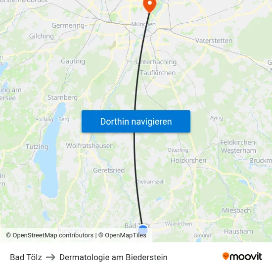 Bad Tölz to Dermatologie am Biederstein map