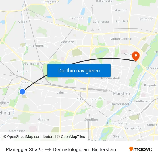 Planegger Straße to Dermatologie am Biederstein map