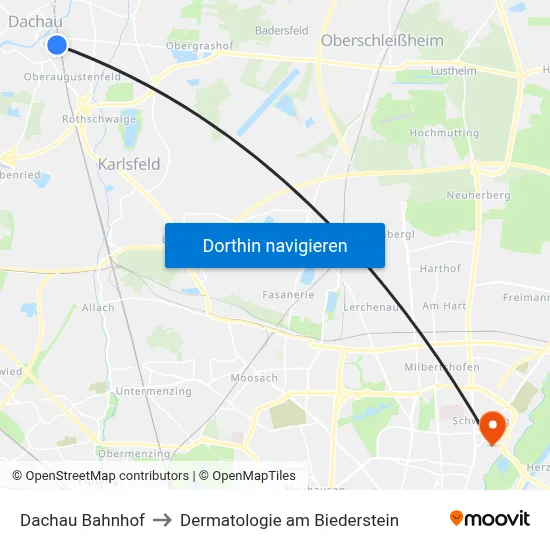 Dachau Bahnhof to Dermatologie am Biederstein map