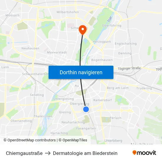 Chiemgaustraße to Dermatologie am Biederstein map