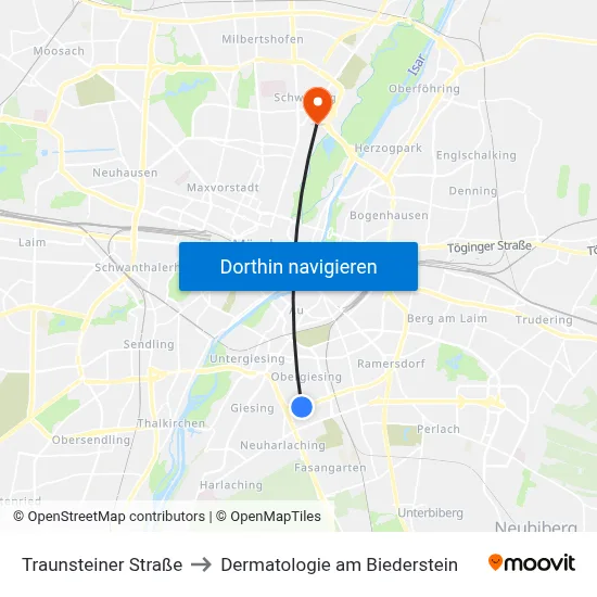 Traunsteiner Straße to Dermatologie am Biederstein map