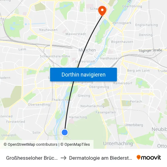 Großhesseloher Brücke to Dermatologie am Biederstein map