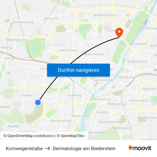 Kornwegerstraße to Dermatologie am Biederstein map