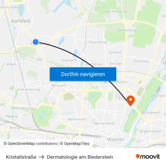Kristallstraße to Dermatologie am Biederstein map