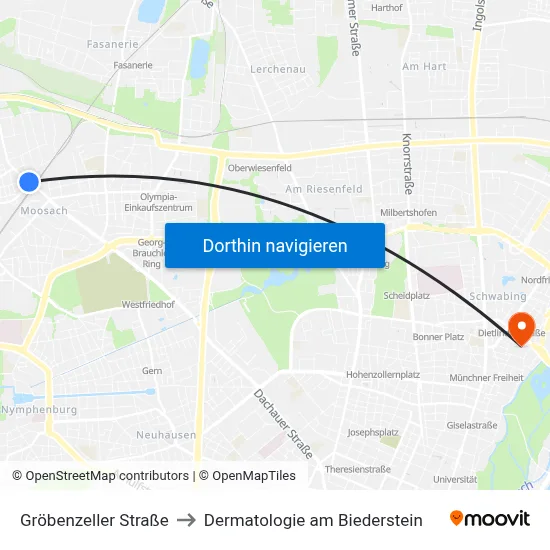 Gröbenzeller Straße to Dermatologie am Biederstein map