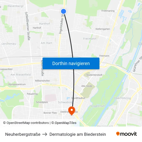 Neuherbergstraße to Dermatologie am Biederstein map