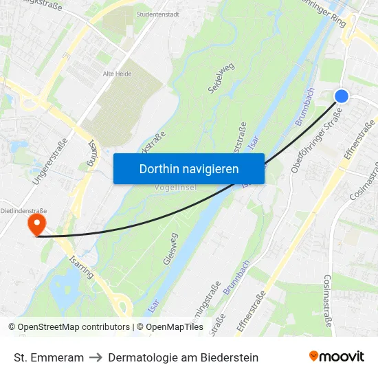 St. Emmeram to Dermatologie am Biederstein map