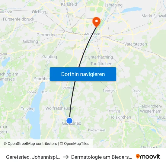 Geretsried, Johannisplatz to Dermatologie am Biederstein map