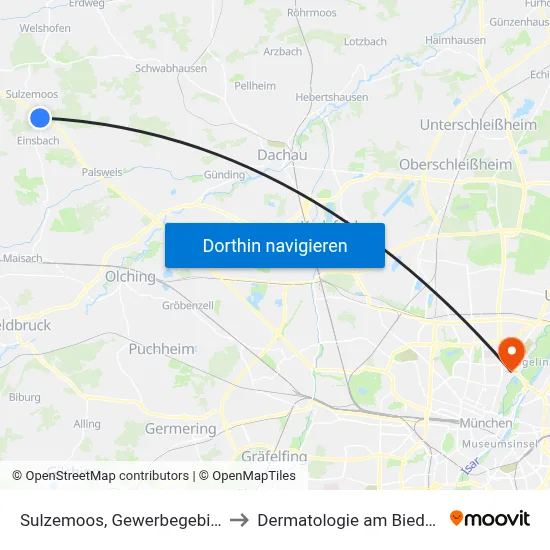 Sulzemoos, Gewerbegebiet P+R to Dermatologie am Biederstein map