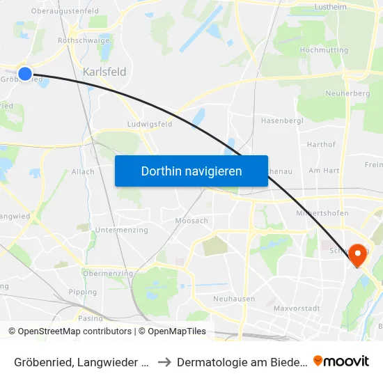 Gröbenried, Langwieder Straße to Dermatologie am Biederstein map