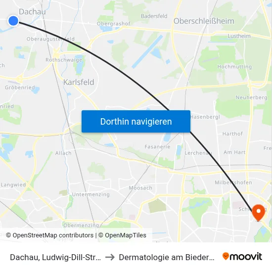 Dachau, Ludwig-Dill-Straße to Dermatologie am Biederstein map