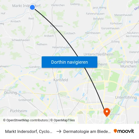 Markt Indersdorf, Cyclostraße to Dermatologie am Biederstein map