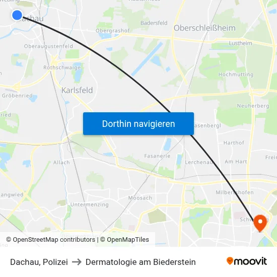 Dachau, Polizei to Dermatologie am Biederstein map