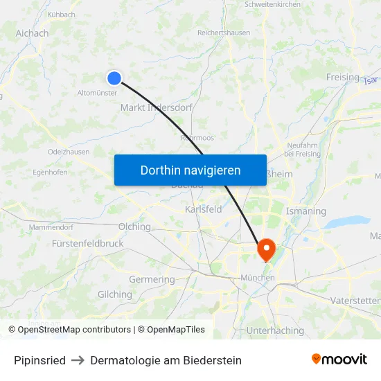 Pipinsried to Dermatologie am Biederstein map