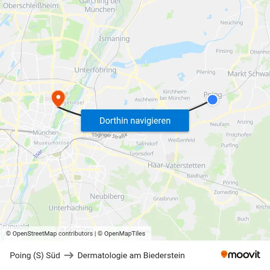 Poing (S) Süd to Dermatologie am Biederstein map