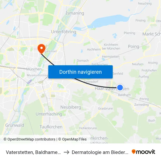 Vaterstetten, Baldhamer Str. to Dermatologie am Biederstein map