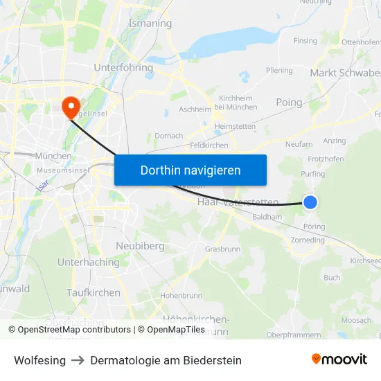 Wolfesing to Dermatologie am Biederstein map