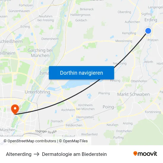 Altenerding to Dermatologie am Biederstein map