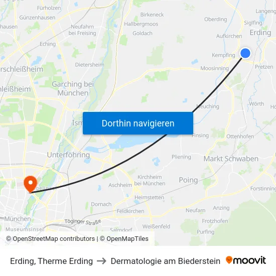 Erding, Therme Erding to Dermatologie am Biederstein map