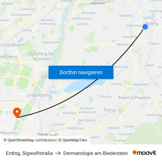 Erding, Sigwolfstraße to Dermatologie am Biederstein map