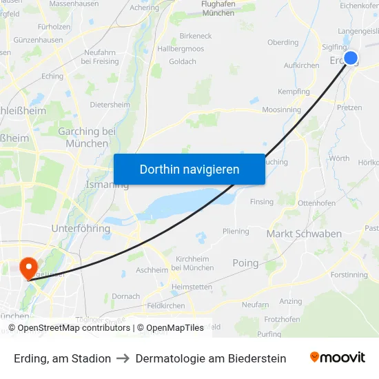 Erding, am Stadion to Dermatologie am Biederstein map