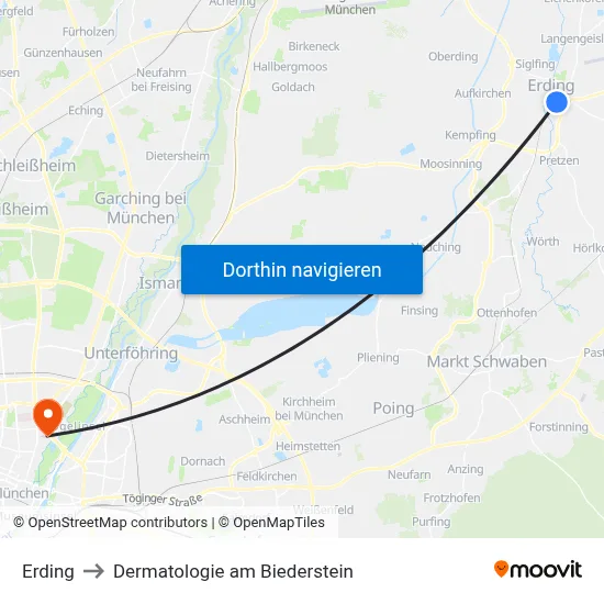Erding to Dermatologie am Biederstein map