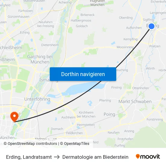 Erding, Landratsamt to Dermatologie am Biederstein map