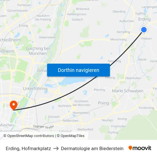 Erding, Hofmarkplatz to Dermatologie am Biederstein map