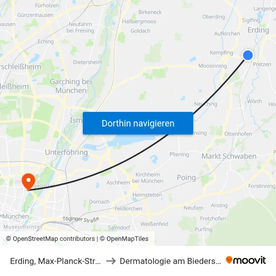 Erding, Max-Planck-Straße to Dermatologie am Biederstein map