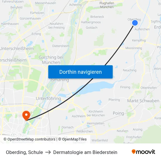 Oberding, Schule to Dermatologie am Biederstein map