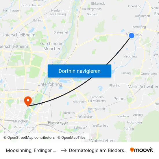 Moosinning, Erdinger Str.6 to Dermatologie am Biederstein map