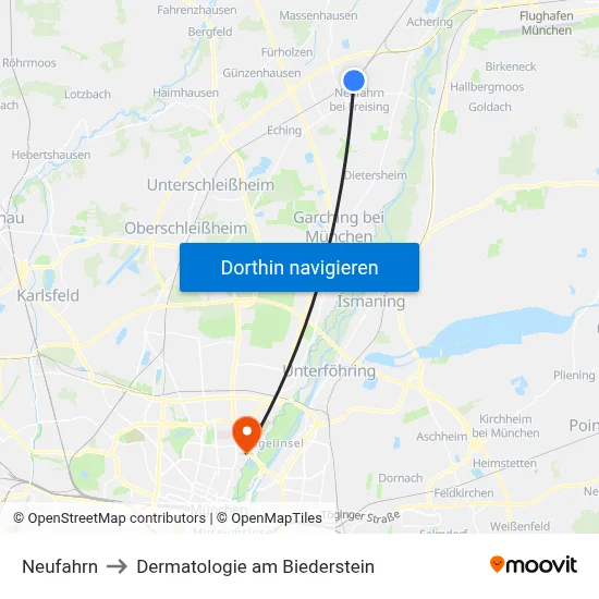 Neufahrn to Dermatologie am Biederstein map