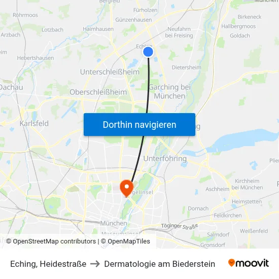 Eching, Heidestraße to Dermatologie am Biederstein map