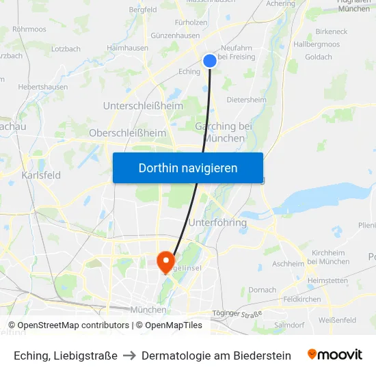 Eching, Liebigstraße to Dermatologie am Biederstein map