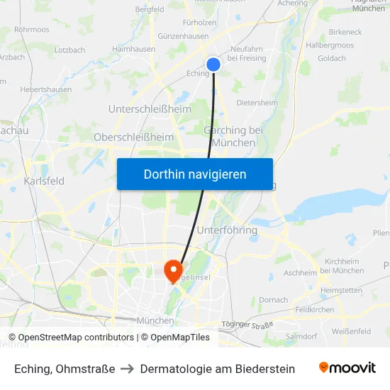 Eching, Ohmstraße to Dermatologie am Biederstein map