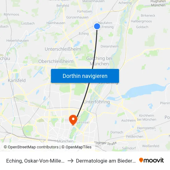 Eching, Oskar-Von-Miller-Str. to Dermatologie am Biederstein map