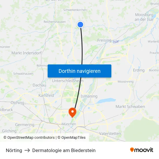 Nörting to Dermatologie am Biederstein map