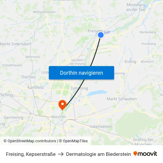 Freising, Kepserstraße to Dermatologie am Biederstein map