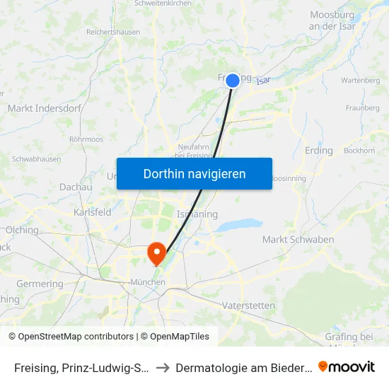 Freising, Prinz-Ludwig-Straße to Dermatologie am Biederstein map
