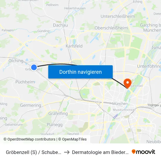 Gröbenzell (S) / Schubertstr. to Dermatologie am Biederstein map
