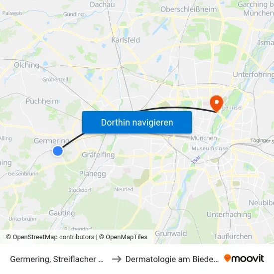 Germering, Streiflacher Straße to Dermatologie am Biederstein map