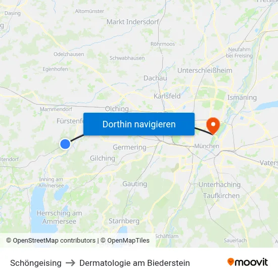 Schöngeising to Dermatologie am Biederstein map