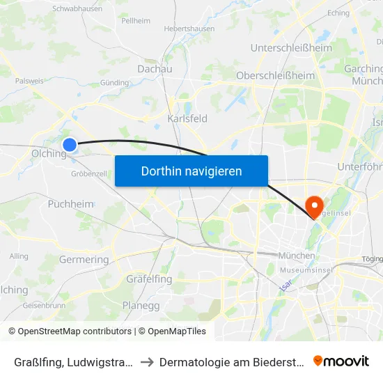 Graßlfing, Ludwigstraße to Dermatologie am Biederstein map
