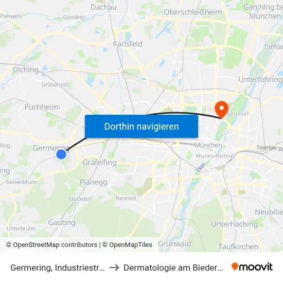 Germering, Industriestraße to Dermatologie am Biederstein map